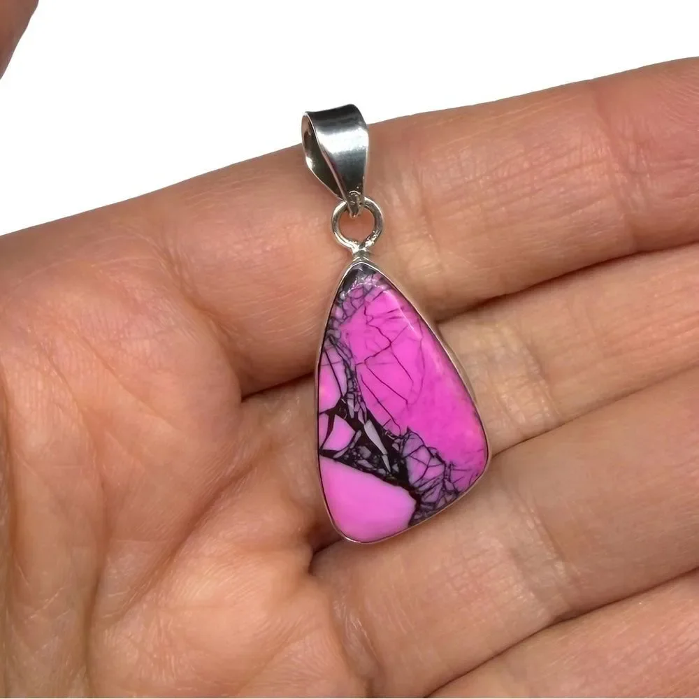 Kingman Cherry Blossom Turquoise Necklace Pendant Solid 925 Sterling Silver Pink